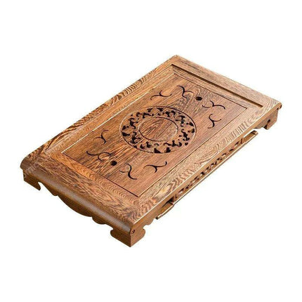 Luxurious Rosewood Tea Serving Tray with Convenient Storage Drawer - Stylish Wooden Table for Home Use - Très Elite