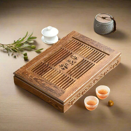 Luxurious Rosewood Tea Serving Tray with Convenient Storage Drawer - Stylish Wooden Table for Home Use- Très Elite- Très Elite