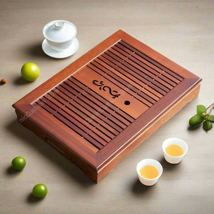 Luxurious Rosewood Tea Serving Tray with Convenient Storage Drawer - Stylish Wooden Table for Home Use- Très Elite- Très Elite
