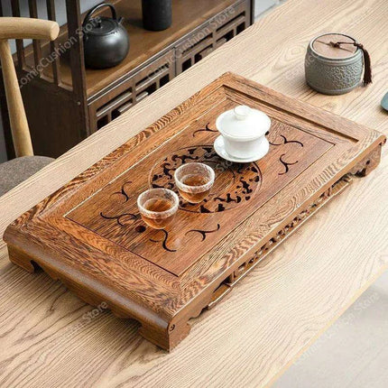 Luxurious Rosewood Tea Serving Tray with Convenient Storage Drawer - Stylish Wooden Table for Home Use - Très Elite
