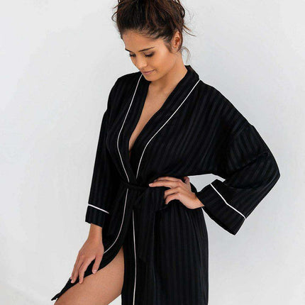 Luxurious Striped Satin Loungewear Robe - Très Elite