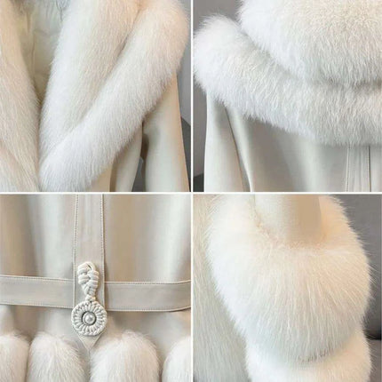 Luxurious V-neck Fox Fur and Sheepskin Winter Coat - Très Elite