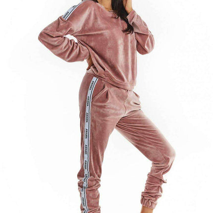 Luxurious Velour Jogger Pants with Trendy Logo Tape - Stylish Comfort Essential - Très Elite