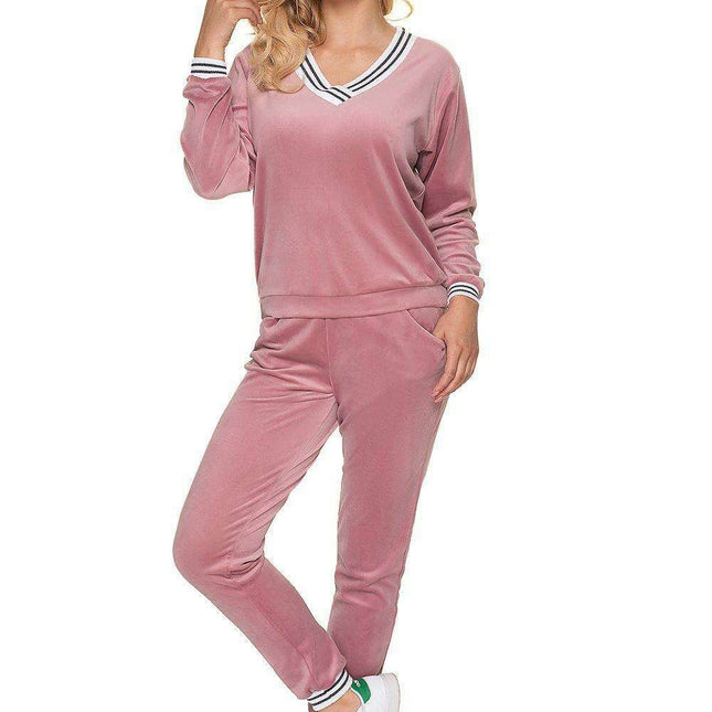 Luxurious Velour V-Neck Lounge Set - Très Elite