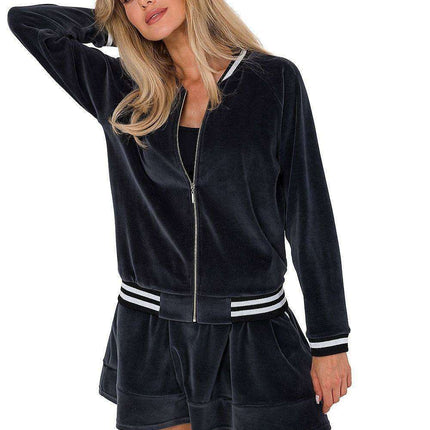 Luxurious Velour Zip-Up Bomber Sweatshirt