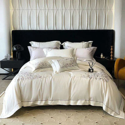 Luxury 1000TC Egyptian Cotton Bedding Set with Leaf Embroidery - Très Elite