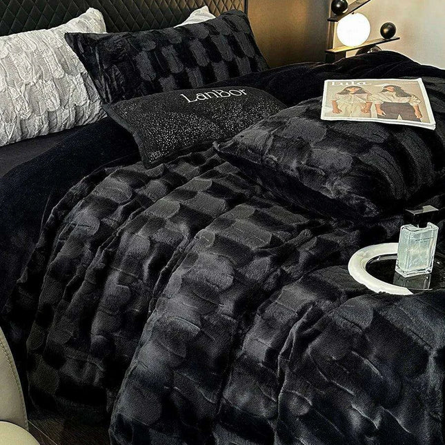 Luxury Black Plush Shaggy Bedding Set - 4 Piece Velvet Duvet Cover Collection