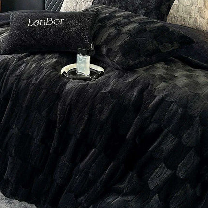 Luxury Black Plush Shaggy Bedding Set - 4 Piece Velvet Duvet Cover Collection - Très Elite