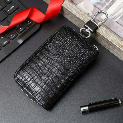Luxury Cowhide Leather Zip Key Holder - Chic Organizer for Men and Women - Très Elite