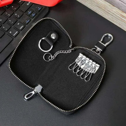 Luxury Cowhide Leather Zip Key Holder - Chic Organizer for Men and Women - Très Elite