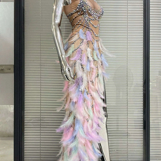 Luxury Feather & Diamond Evening Gown - Exclusive Custom Design | 2023 Limited Edition
