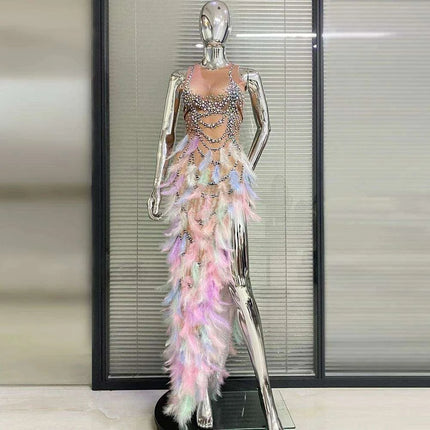 Luxury Feather & Diamond Evening Gown - Exclusive Custom Design | 2023 Limited Edition - Très Elite