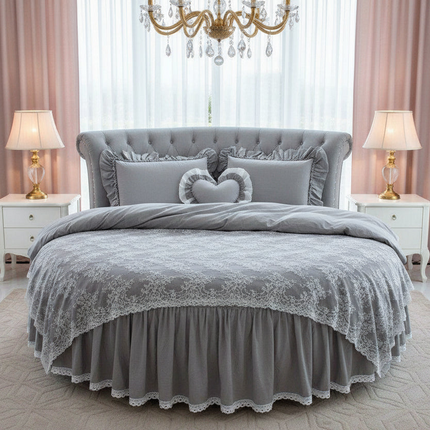 Elegant Grey Lace Ruffle Pillow Sham Set with 4-Piece Duvet Cover