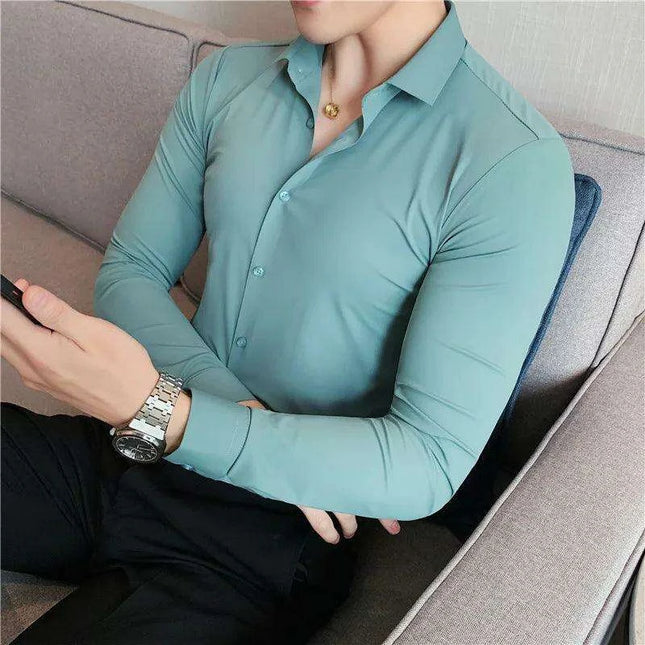 Luxury High Stretch Long Sleeve Dress Shirt for Men - Plus Size 4XL-M Tailored Elegance
