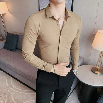 Luxury High Stretch Long Sleeve Dress Shirt for Men - Plus Size 4XL-M Tailored Elegance - Très Elite