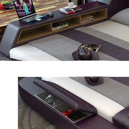 Luxury Leather Bed Frame with Massage, Storage, Safety, Speaker, and LED Lights - Deluxe Bedroom Furniture Collection- Très Elite- Très Elite