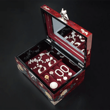 Luxury Mother of Pearl Jewelry Box with Mirror - Ideal Gift for Organizing Earrings, Necklaces, Rings & More - Très Elite