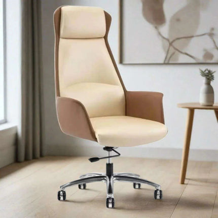 Luxury Nordic-Inspired Executive Leather Office Chair with Swivel and Recline..