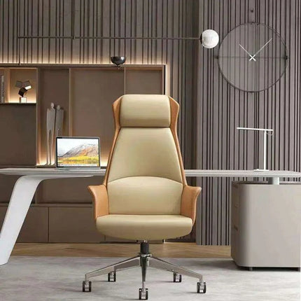 Luxury Nordic-Inspired Executive Leather Office Chair with Swivel and Recline..