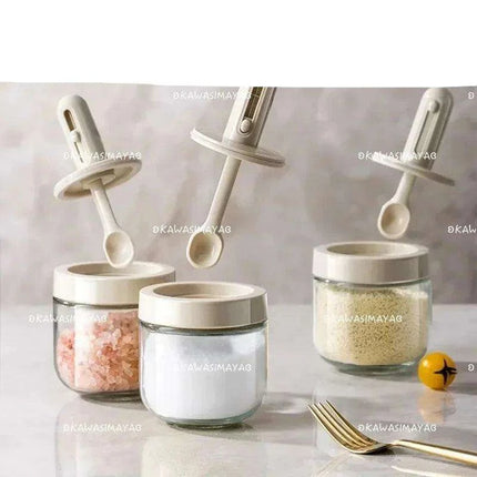 Luxury Spice Container Set with Built-in Spoon Lid and Airtight Organizer Box - Très Elite