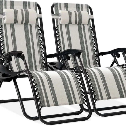 Luxury Zero Gravity Lounge Chairs Set with Accessories in Elegant Black..