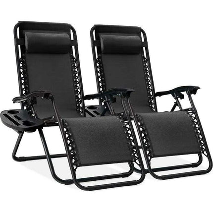 Luxury Zero Gravity Lounge Chairs Set with Accessories in Elegant Black - Très Elite