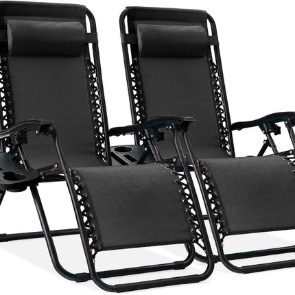 Luxury Zero Gravity Lounge Chairs Set with Accessories in Elegant Black..