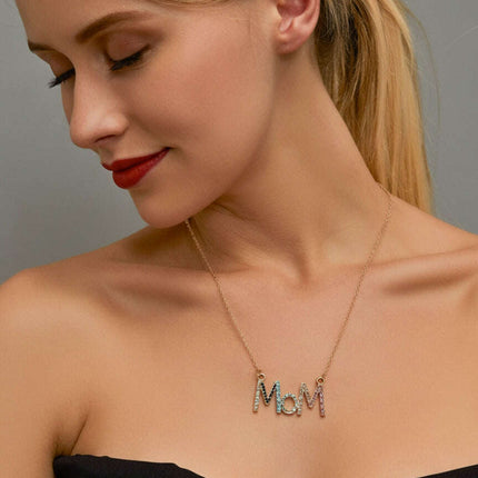 MOM letter necklace creative colored diamond English letter clavicle chain Mother's Day gift