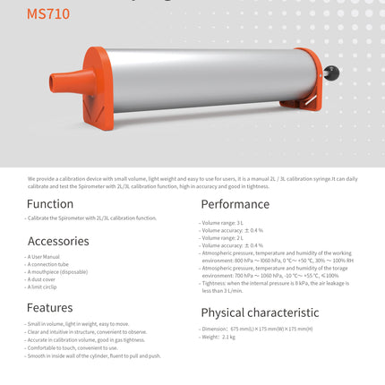 Contec MS710 Calibration Syringe Simulator for Spirometer Lung Function