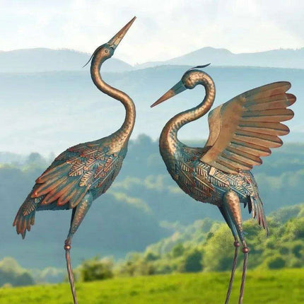 Majestic Bronze Crane Garden Sculpture for Timeless Outdoor Elegance - Transform Your Landscape - Très Elite