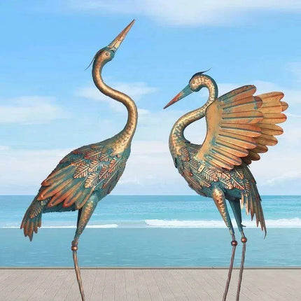 Majestic Bronze Crane Garden Sculpture for Timeless Outdoor Elegance - Transform Your Landscape - Très Elite