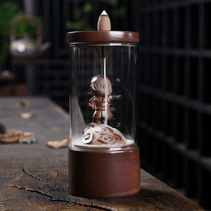 Majestic Monkey King Backflow Incense Burner with Shielding Windproof Cover..
