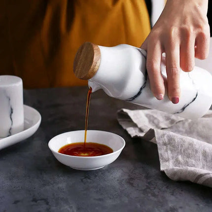 Marble Ceramic Oil and Vinegar Sauce Pot Dispenser - Très Elite