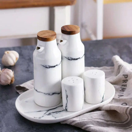 Marble Ceramic Oil and Vinegar Sauce Pot Dispenser - Très Elite