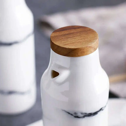 Marble Ceramic Oil and Vinegar Sauce Pot Dispenser - Très Elite