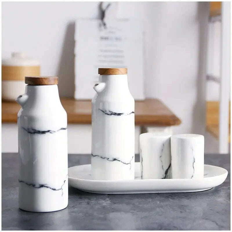 Marble Ceramic Oil and Vinegar Sauce Pot Dispenser - Très Elite