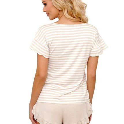 Marina Striped Beige and Navy Luxe Pajama Ensemble