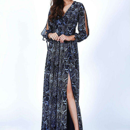Marselini Elegant Animal Print Chiffon Dress with Chic Slits