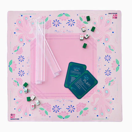 OMM Pink Birdie Mahjong Mat - Durable, Non-Slip Surface for Easy Play