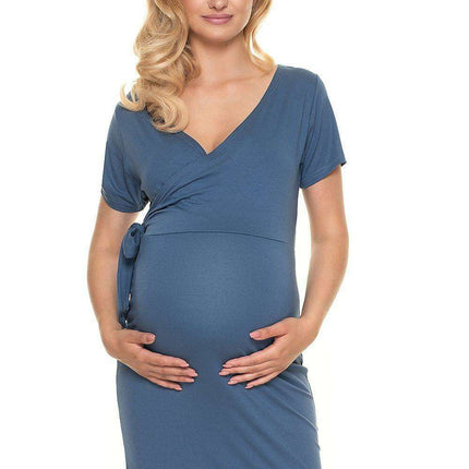 Maternity Dress with Convenient Nursing-Friendly Neckline - Stylish Fitted Spandex-Blend Design - Très Elite
