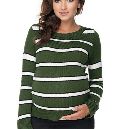 Maternity Stylish Striped Knit Sweater with Peekaboo Design - Très Elite