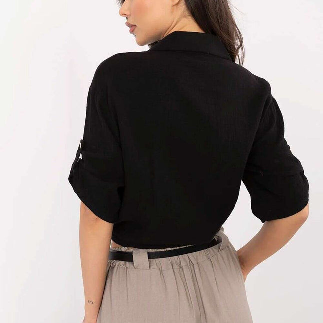 Matterhorn Women Black Shirt 213437 Cotton Tie Hem Design