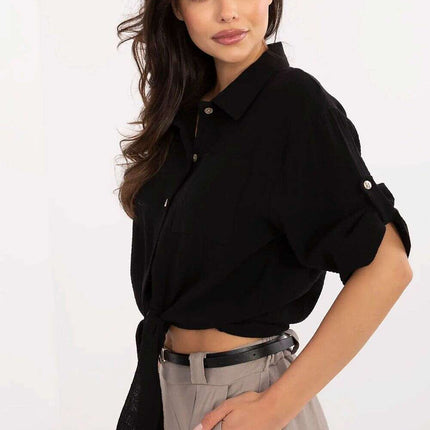 Matterhorn Women Black Shirt 213437 Cotton Tie Hem Design - Très Elite
