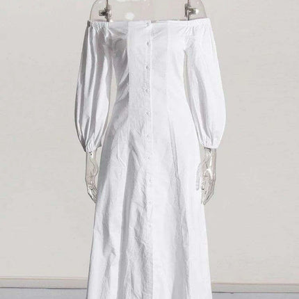 Maxi Dress with Off-Shoulder Detail, Flowing Sleeves, High Waist - Très Elite