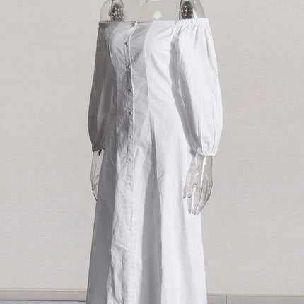 Maxi Dress with Off-Shoulder Detail, Flowing Sleeves, High Waist - Très Elite