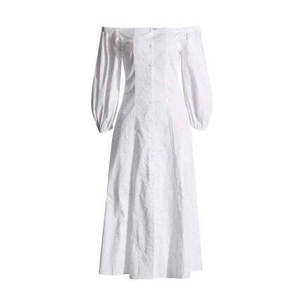 Maxi Dress with Off-Shoulder Detail, Flowing Sleeves, High Waist