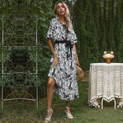 Mori Blossom V-Neck Dress with Graceful Petal Sleeves - Essential Summer Fashion