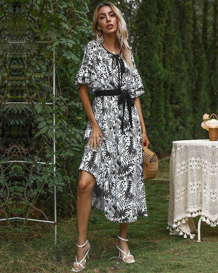 Mori Blossom V-Neck Dress with Graceful Petal Sleeves - Essential Summer Fashion