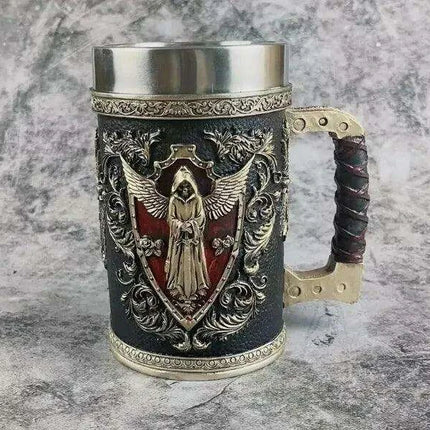 Medieval Angel of Death Skull Stainless Steel Beer Mug - 600ML Unique Horror Design - Très Elite