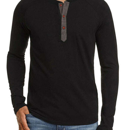 Men Casual Button Henley Long Sleeve